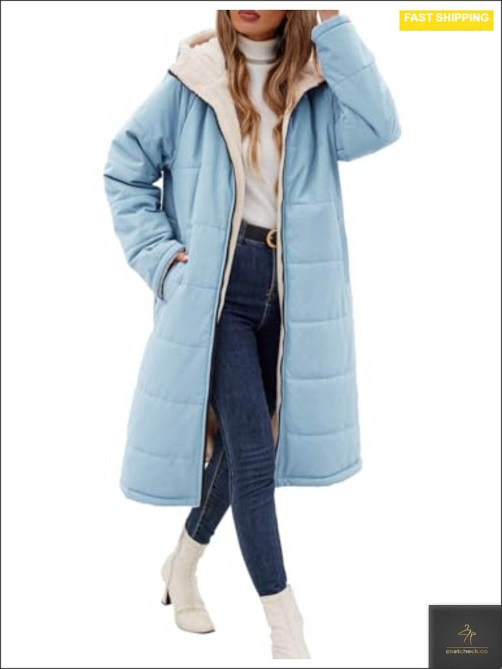Women's Fleece Winter Coat Oversized Long Zip Up Hooded Sherpa Jacket
